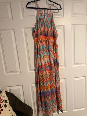 Maurice’s XL Halter Maxi Dress | Bright Ikat Print | Flowy Summer Dress